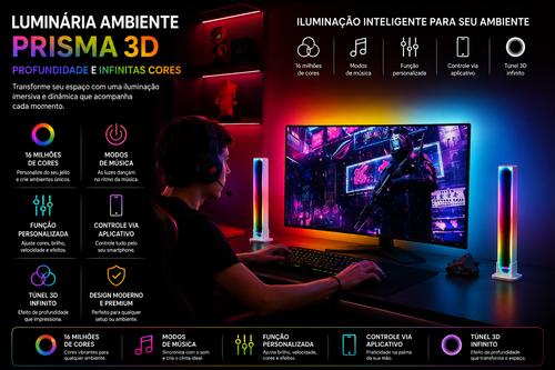 Barra LED RGB Ambiente 3D para Setup Gamer