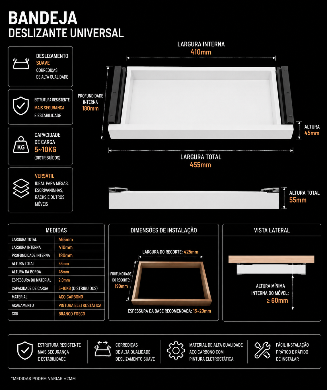 Gaveta Oculta Para Mesa Gamer e Home Office