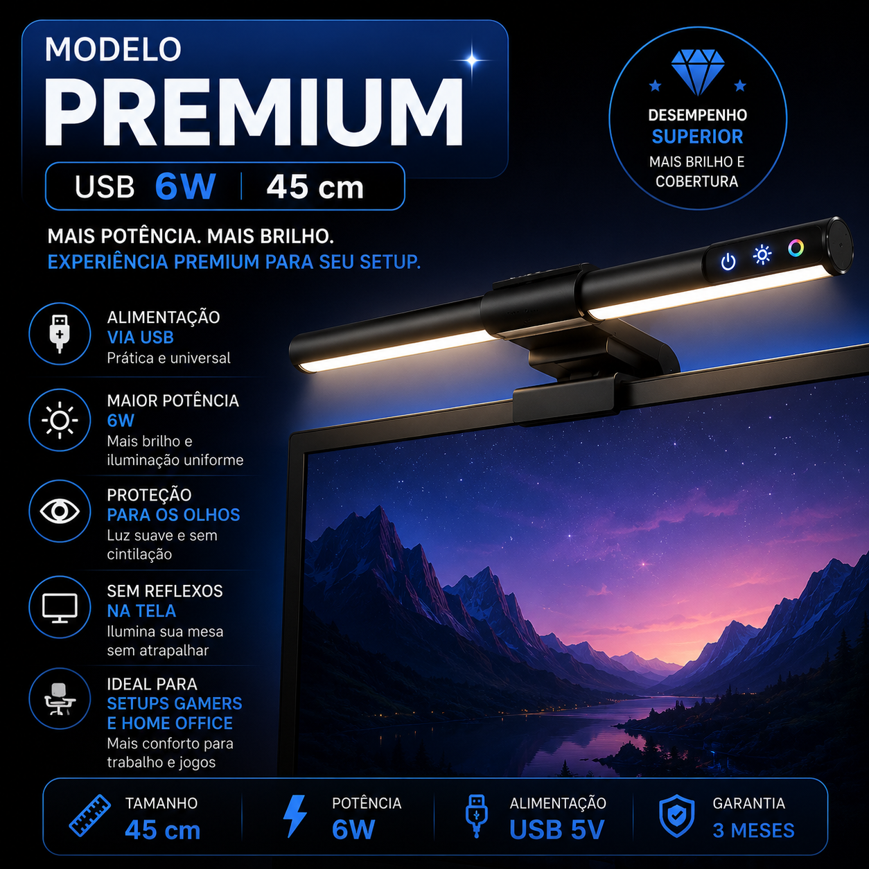 Barra de Luz LED para Monitor Gamer RGB – Iluminação Premium para Setup