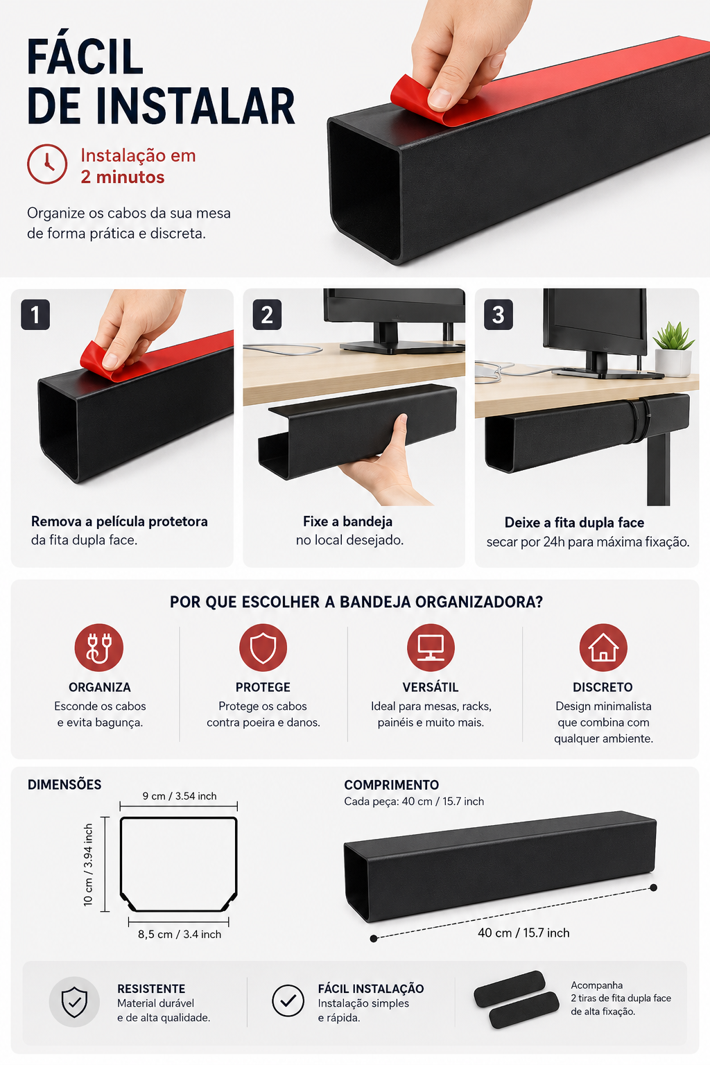 Organizador de Cabos Para Mesa Gamer Premium