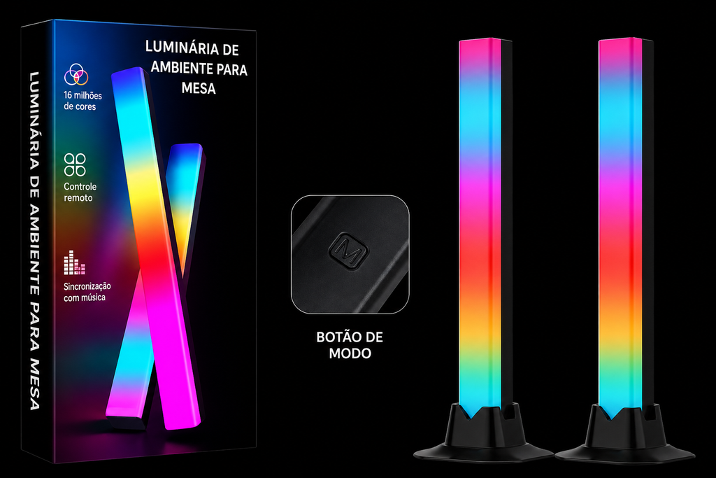 Kit 2 Barras LED RGB Rhythm Sync Bluetooth para Setup Gamer