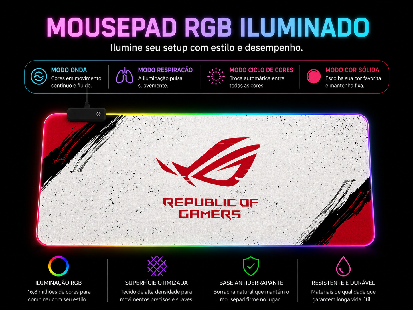 Mousepad Gamer RGB Extra Grande LED para Setup Premium