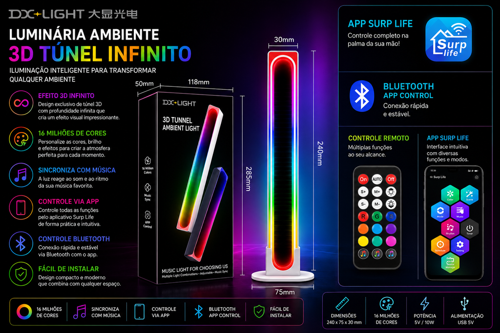 Barra LED RGB Ambiente 3D para Setup Gamer