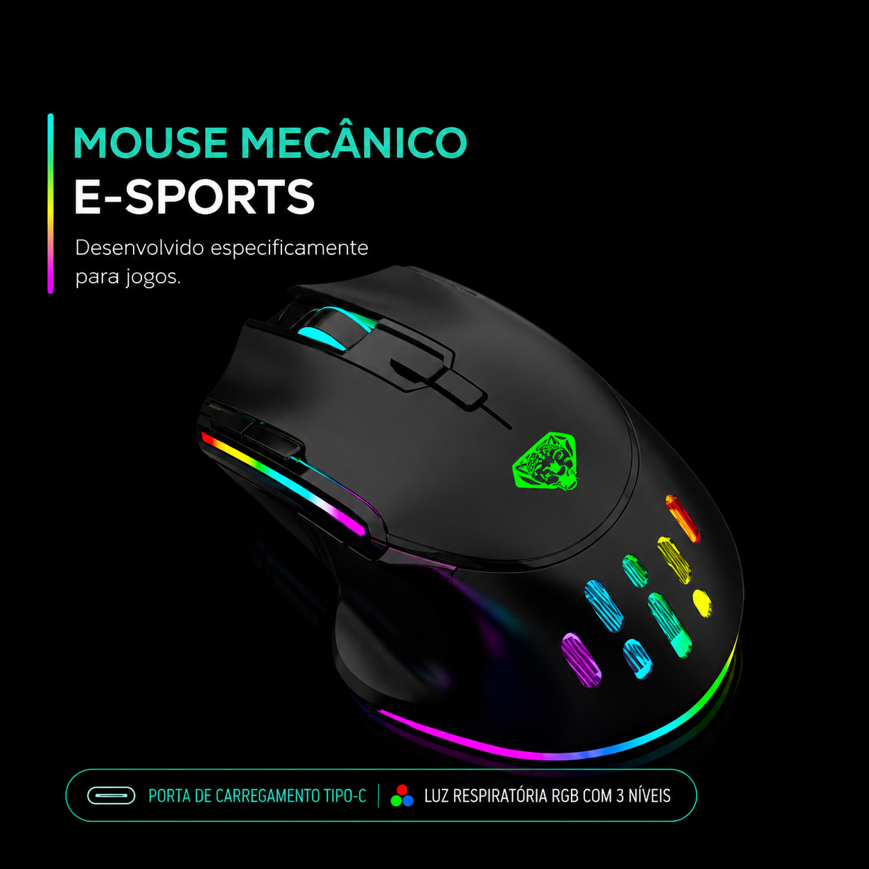 Mouse Gamer Sem Fio RGB Recarregável – Alta Performance 2.4G