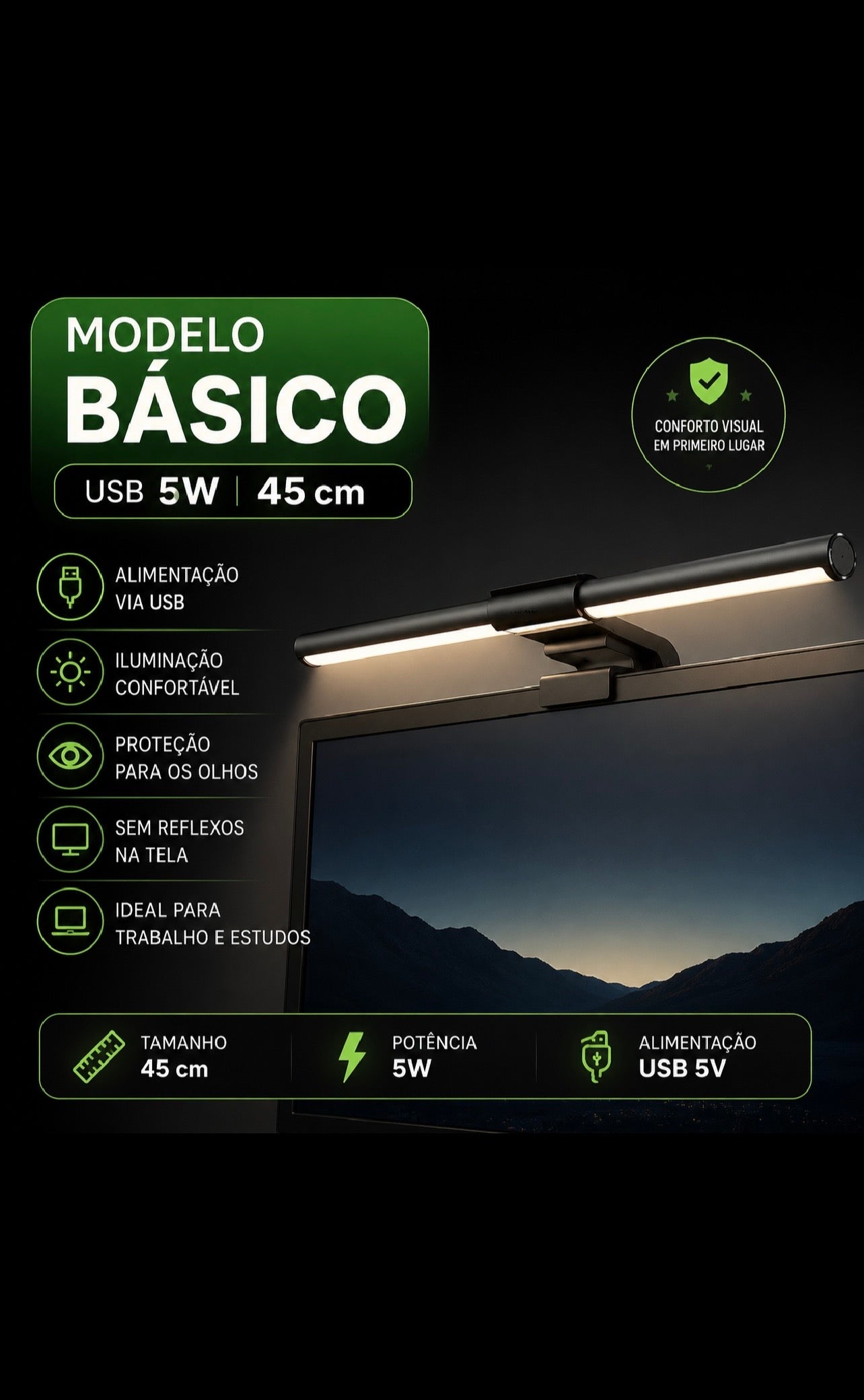 Barra de Luz LED para Monitor Gamer RGB – Iluminação Premium para Setup