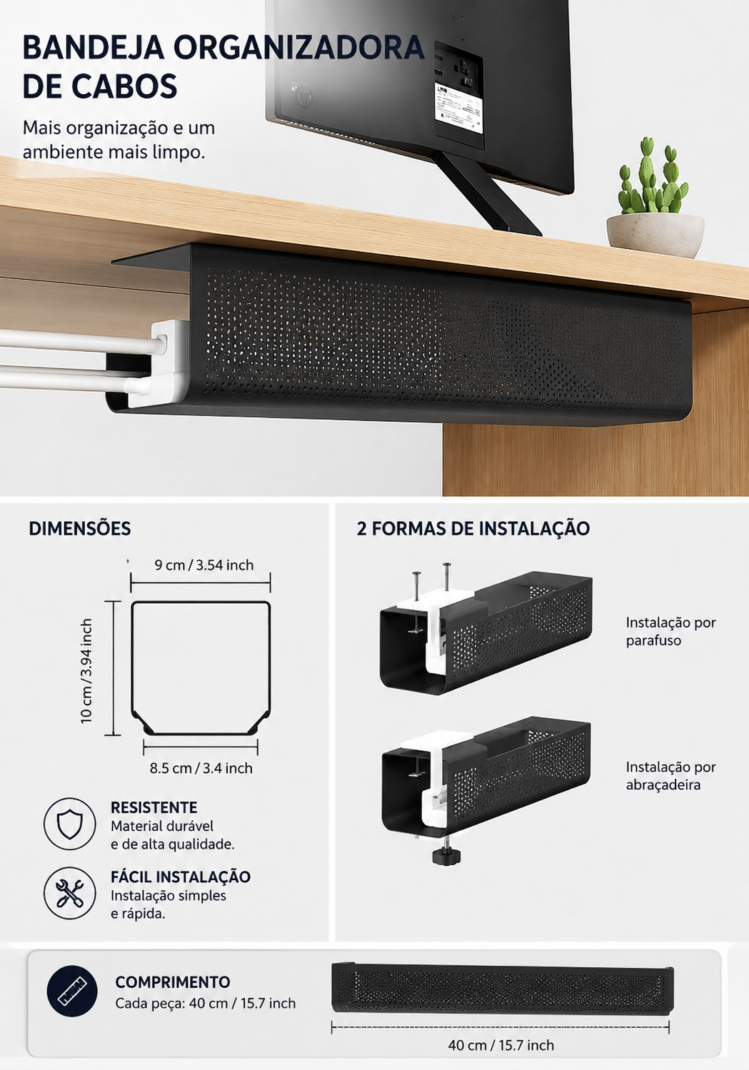 Organizador de Cabos Para Mesa Gamer Premium