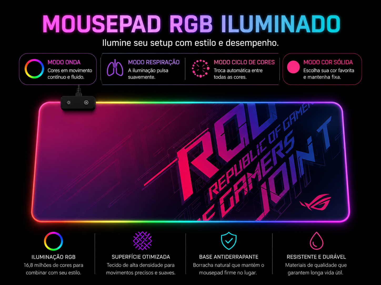 Mousepad Gamer RGB Extra Grande LED para Setup Premium