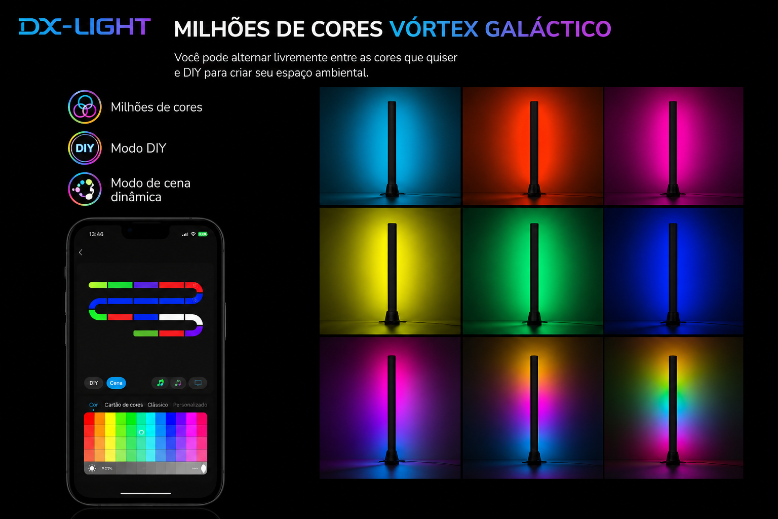 Kit 2 Barras LED RGB Rhythm Sync Bluetooth para Setup Gamer