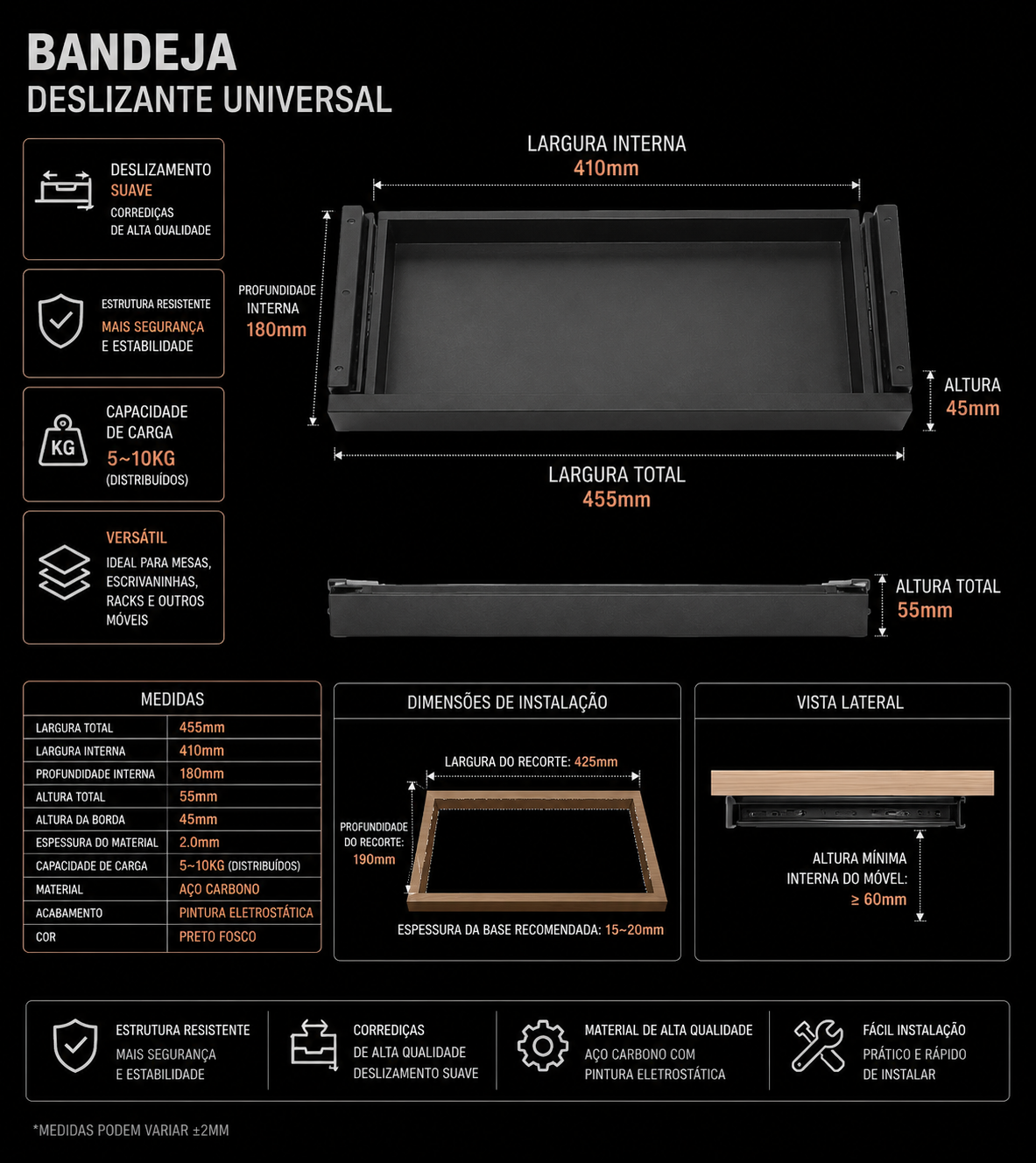 Gaveta Oculta Para Mesa Gamer e Home Office