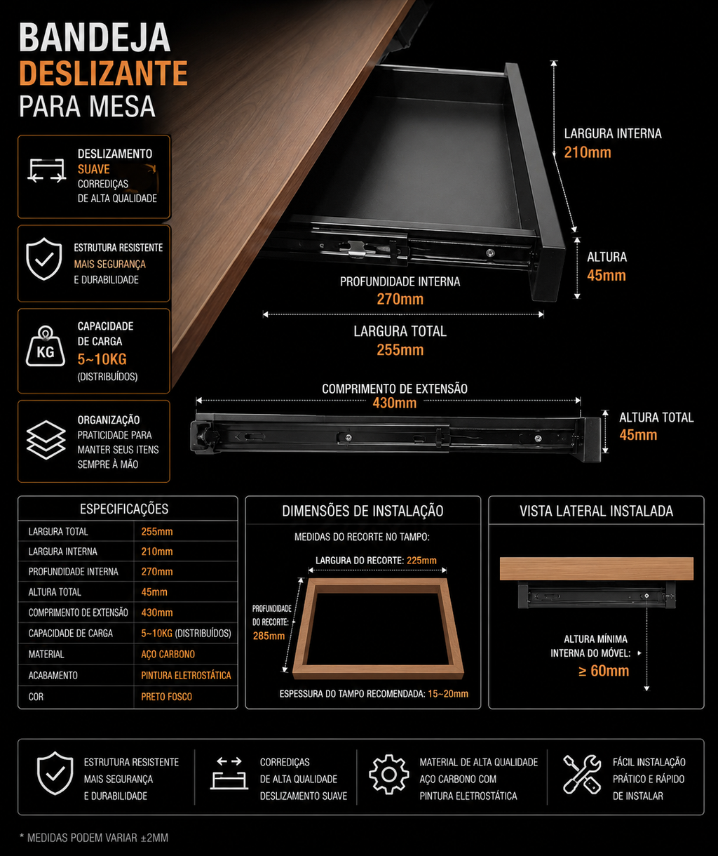 Gaveta Oculta Para Mesa Gamer e Home Office