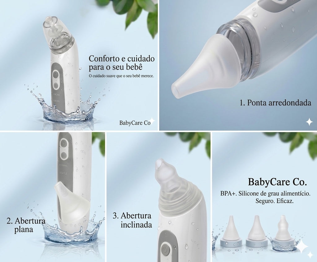 Aspirador Nasal Elétrico para Bebê – Limpeza Suave, Sem Dor e com 3 Níveis de Sucção