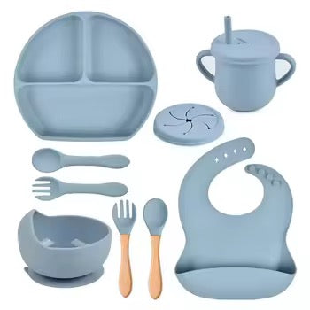 Kit Alimentação Bebê Silicone Completo Antivazamento com Ventosa + Babador e Talheres