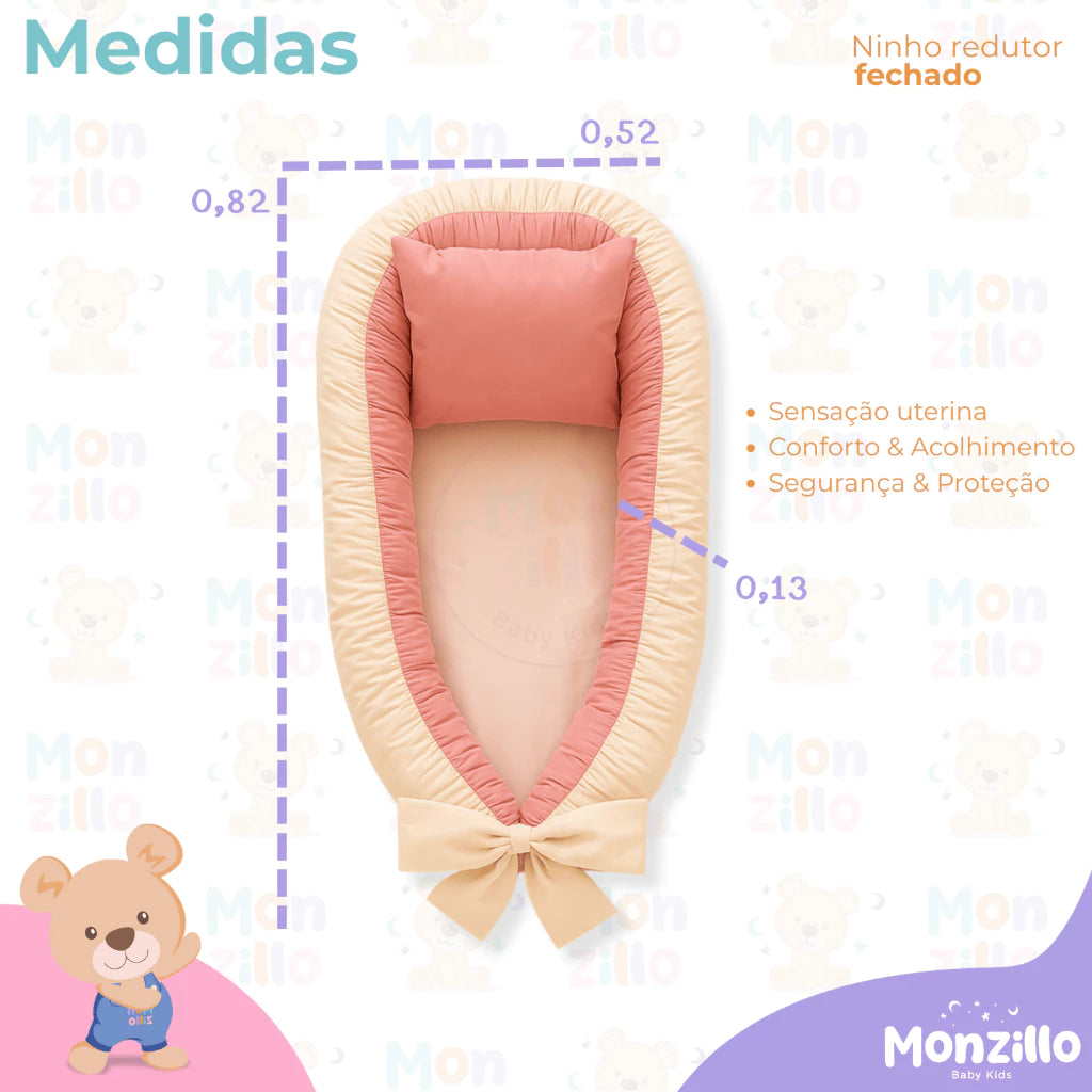 Ninho Redutor de Berço + Almofada de Amamentação 2 em 1 | 100% Conforto | Ajustável | Capa com Zíper