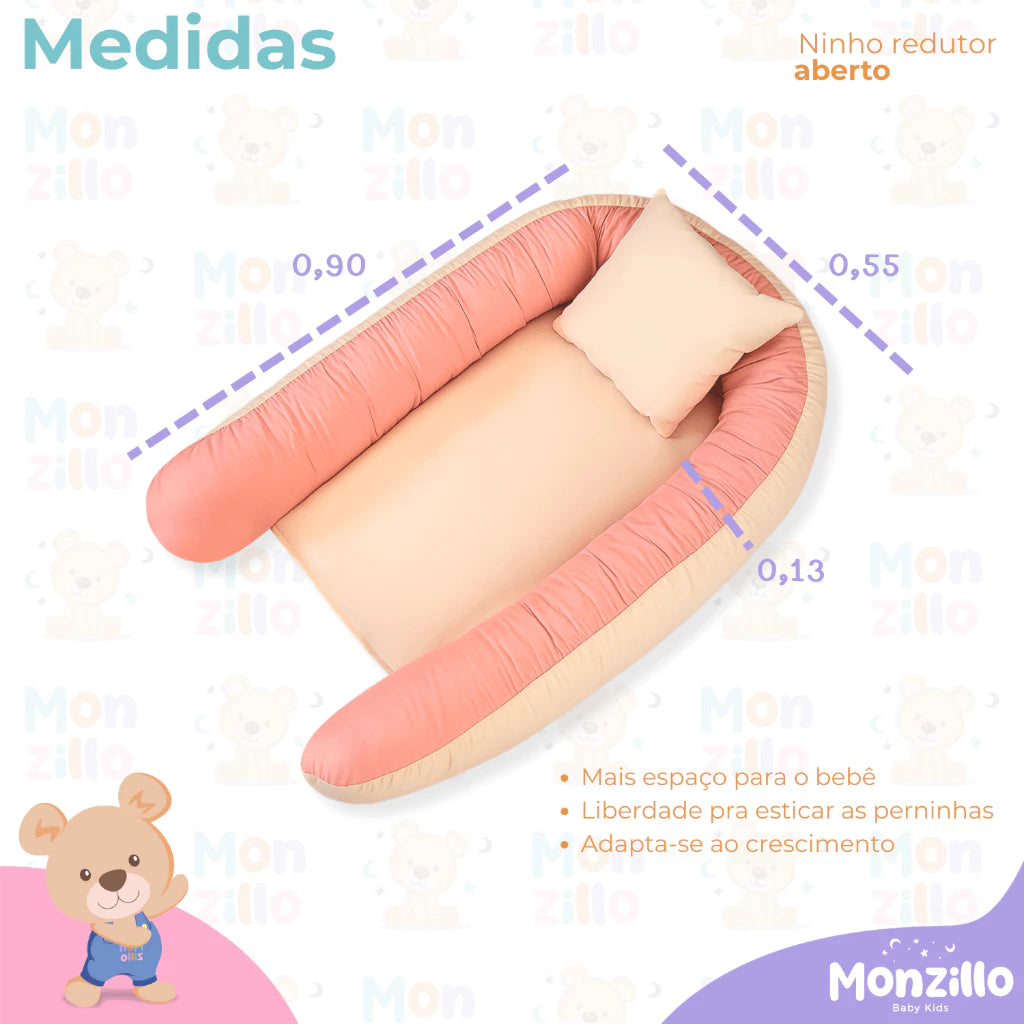 Ninho Redutor de Berço + Almofada de Amamentação 2 em 1 | 100% Conforto | Ajustável | Capa com Zíper